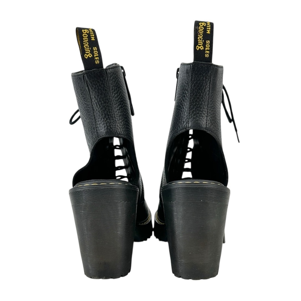 Dr. Martens Carmelita Black Open Heel Peep Toe Lace Up Platform Leather Boots - Picture 7 of 11